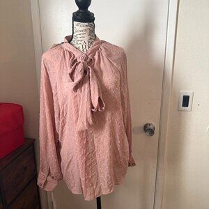 NWT Zara Pink Swiss dot Bow tie Blouse